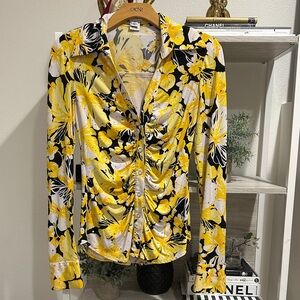 Cache Yellow and Black Floral Blouse